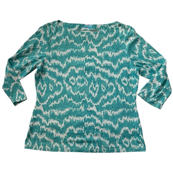 J.McLaughlin long sleeve Catalina cloth top teal Ikat XL - Picture 1 of 8
